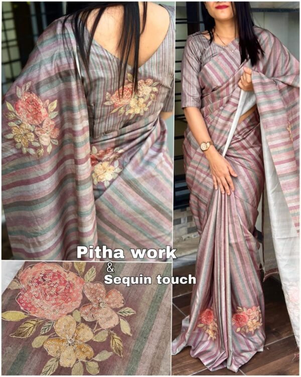 PURE KHADI ORGANZA SAREE  WITH BEAUTIFUL CUTWORK BORDER WITH FULLY ANDHWORK AND PEARL , SEQUENCE WORK IN  SAREES *#NF7685*
