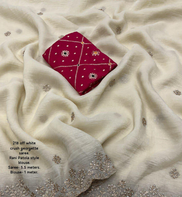 SOFT CRUNCHY CRUSH SAREE WITH ZARI EMBROIDERY AND STONE WORK ON IT. WITH BLOUSE NF8099