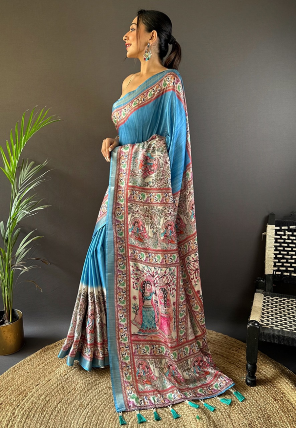 TUSSAR SILK SAREE WITH MADHUBANI PRINTS IN SAREES & ZARI WOVEN 3 INCH BORDER ON BOTH SIDES #NF8388