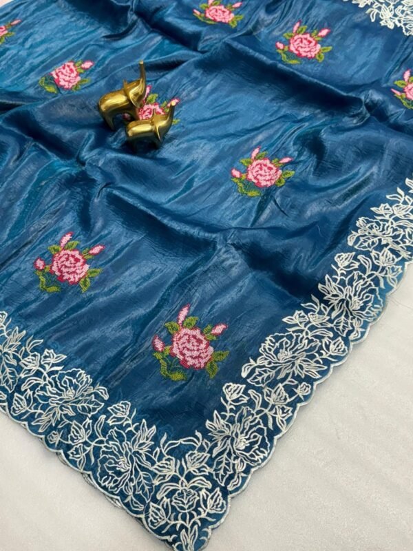 PURE GOLD CHIFFON CRUSH SAREE VISCOSE EMBROIDERY WORK #NF7714
