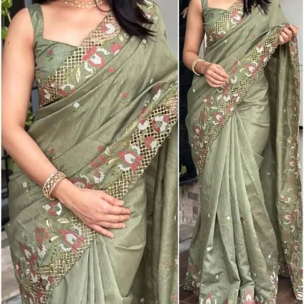 VISCA SLUB SILK SAREES WITH EMBROIDERY WORK BLOUSE #NF4033*