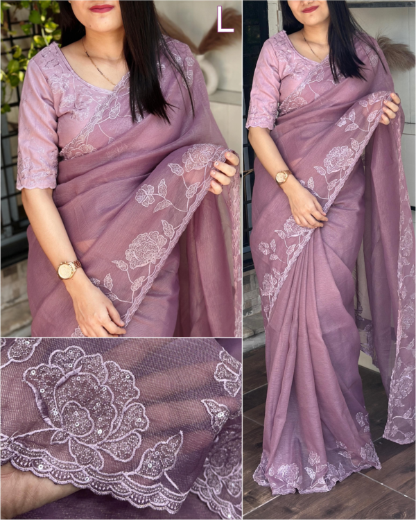 PARTY WEAR JUTE ORGANZA SAREE WITH MONO BANGLORI BLOUSE #NF8518