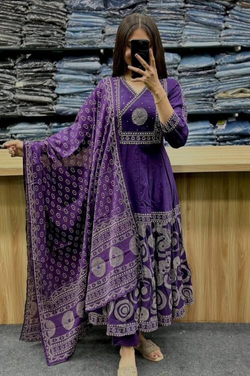 Beautiful Embroidery Work Anarkali Kurta Pant Dupatta Set