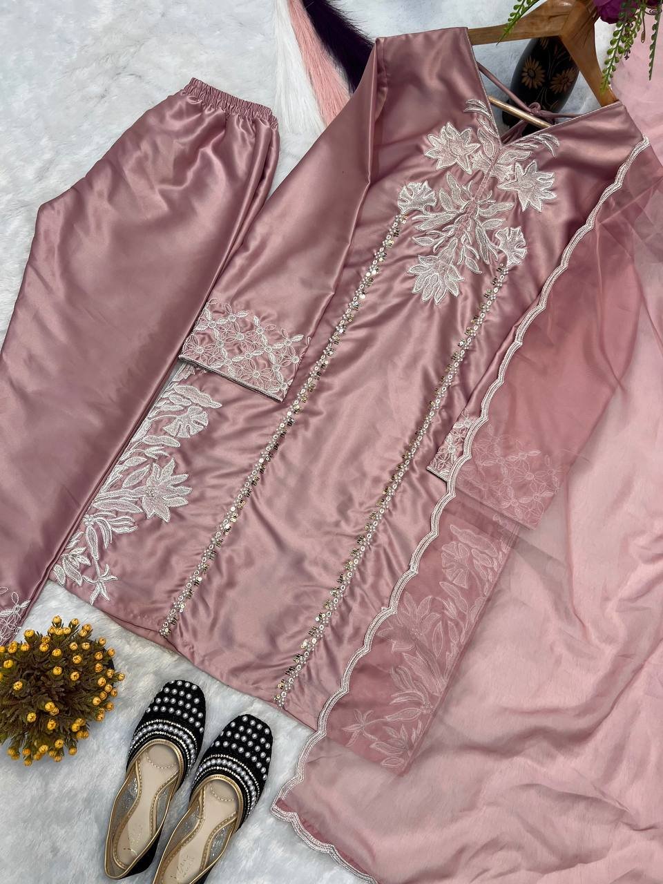 Designer Party Wear Top with Farshi Salwar & Organza Dupatta – Heavy Embroidery Work - Image 6