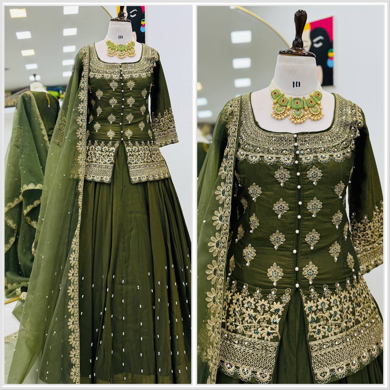 Stitched Kurti Set with Pant & Chanderi Silk Dupatta – Multi Embroidery & Digital Print - Image 13