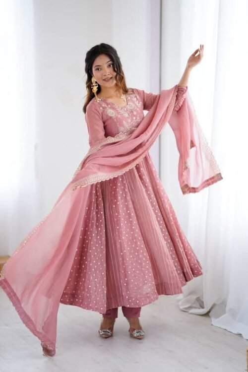 Festival Collection Anarkali Gown with Pant & Dupatta – Embroidery Sequins Work