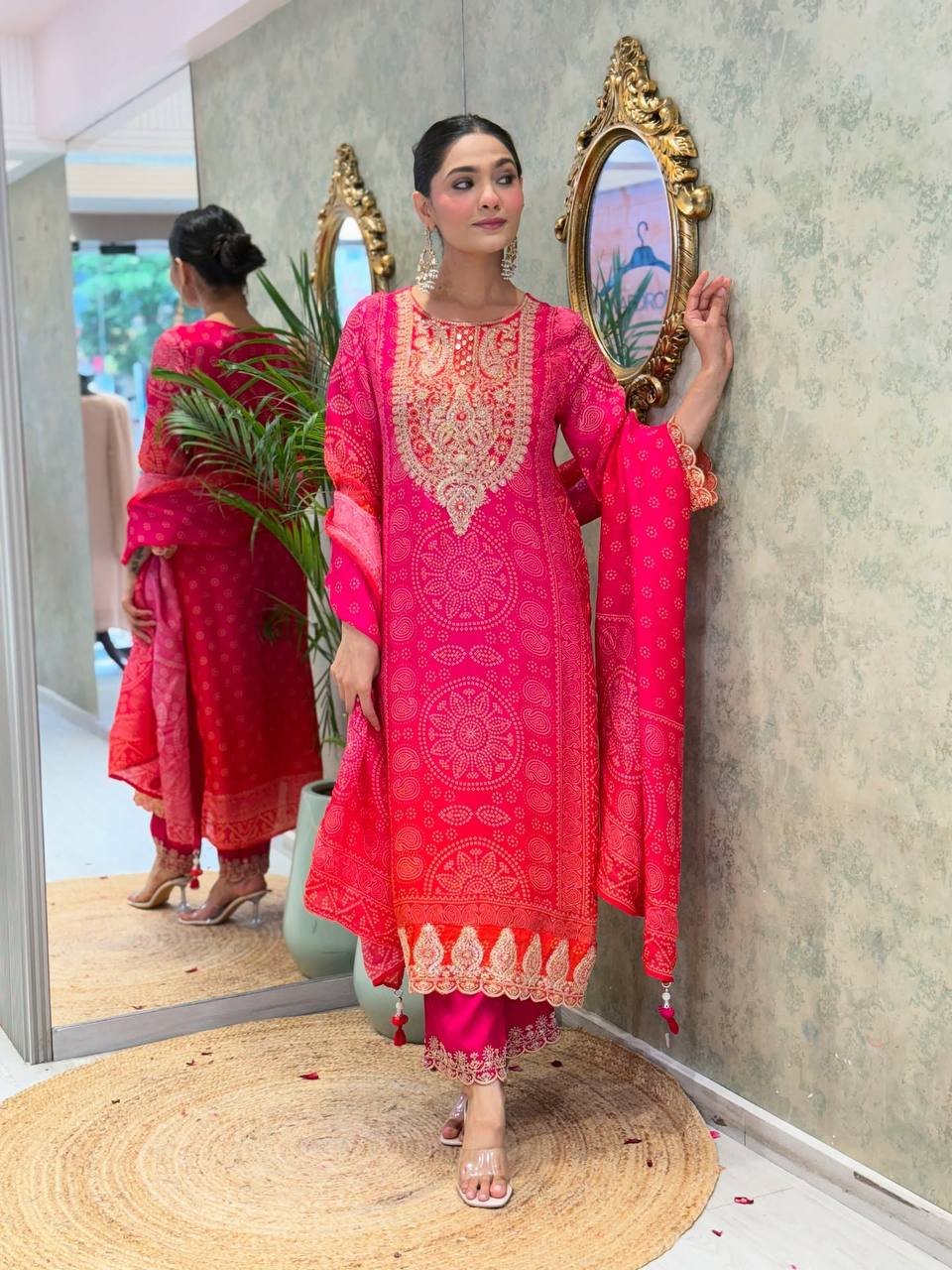 Presenting New Designer Collection In Pure Natural Crep With Heavy Embroidery Coding Dori-Sequence Work Top-Bottom And Dupatta Set Fully Stitched Ready To Wear