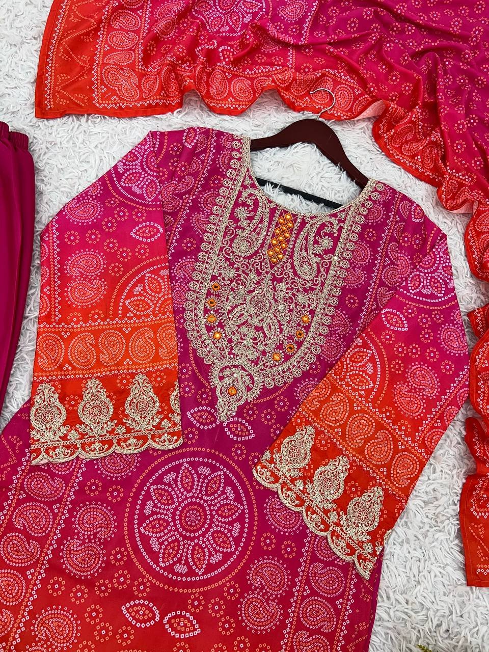 Presenting New Designer Collection In Pure Natural Crep With Heavy Embroidery Coding Dori-Sequence Work Top-Bottom And Dupatta Set Fully Stitched Ready To Wear - Image 4