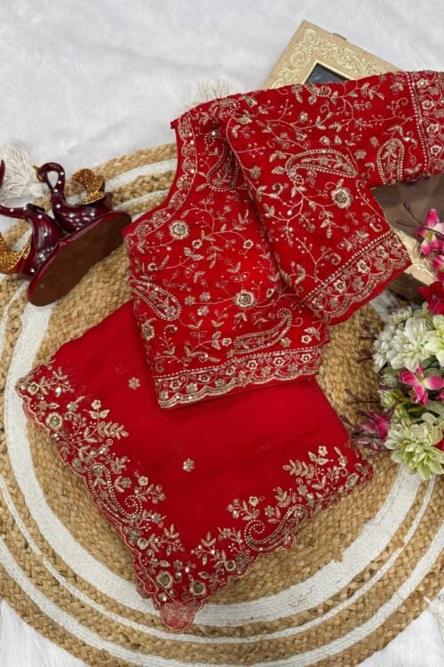 Frendy Chiffon Saree with Sequins & Zari Embroidery