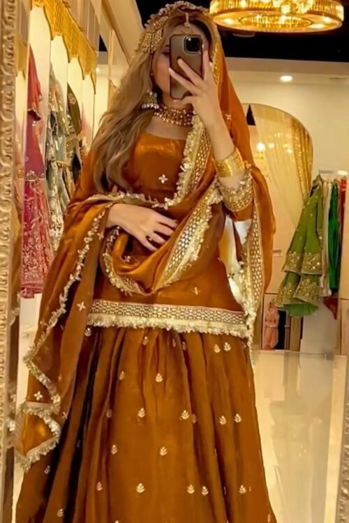 Designer Party Wear Top, Lehenga & Chinon Dupatta Set with Sequins Embroidery