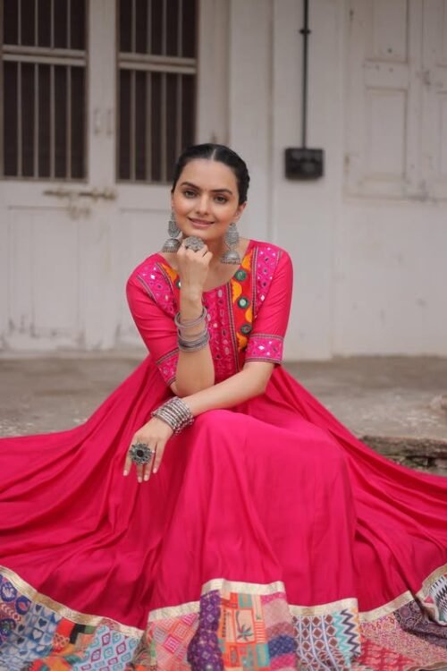 Navratri Special Mirror Work Gown 2025