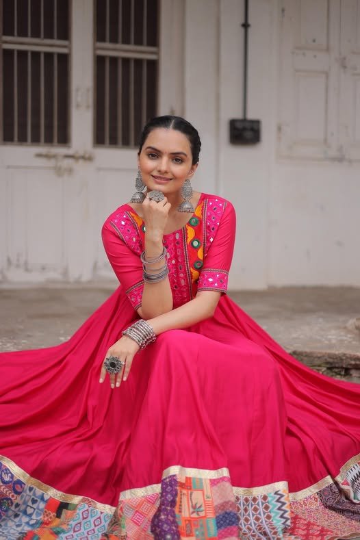 Navratri Special Mirror Work Gown 2025