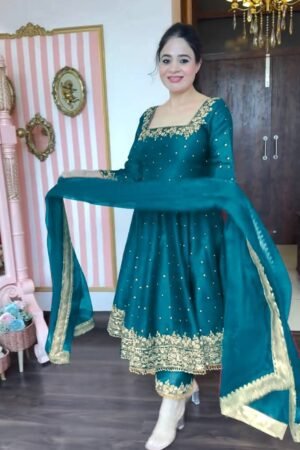 NF6065* 👗 *Launching New Party Wear Look Pur Vichitra Silk Anarkali Gown,Dupatta & Pent Plazzo Set*👗 *🦋New Colour’s🦋* *Anarkali Gown Fabric* : Heavy Pur Vichitra Silk With Embroidery 5 mm Sequence Work With Fancy Latkan Border With Sleeve With Cups & Tassels *Gown Inner* : Micro Cotton *Gown Size* : Up To 42 Xl Free Size & XXl 44 Margin *(Fully Stiched)* *Gown Length* :50-51 Inches *Gown Flair* : 3 Meter *Pent Plazzo Fabric*:Heavy Pur Vichitra Silk With Embroidery 5 mm Sequence Work *Pent Plazzo Inner* Micro Cotton *Pent Plazzo Length* 39 Inch *(Full Stitched)* *Dupatta Fabric* :Heavy Pur Vichitra Silk With Rivet Moti Work With Four Side Fancy Readymed Lace Border *Dupatta Length*:2.20 Meter ⚖️ *Weight* :900 gm Rs:-2650/- SHIPPING EXTRA 🌹🏵️Best Quality, Best Products, Best Price 🌹🏵️