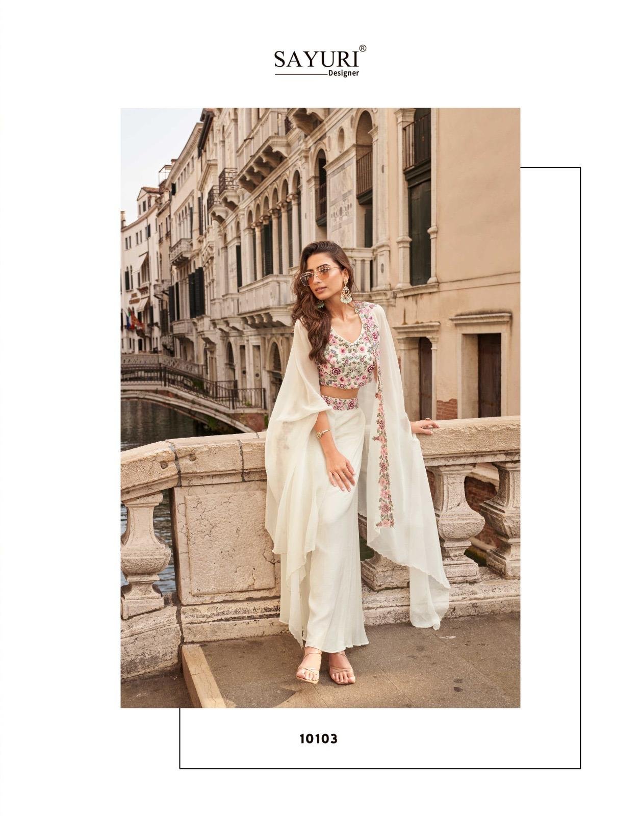 Make a bold festive statement with this trendy festive shrug set, crafted in premium real Chinon Silk & Viscose Jacquard Silk. Designed with front & back heavy embroidery, hand-embellished mirror work blouse, and a stylish plazzo, this outfit delivers a complete luxury ethnic look ✨💃 - Image 9